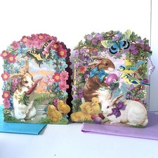 Punch Studio Set Of 2 Easter Bunny Vtg Medium Gift Bags 3D
