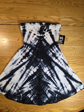 Express Black/White Tie Dye Strapless Sleeveless A-Line Short Dress S NWT