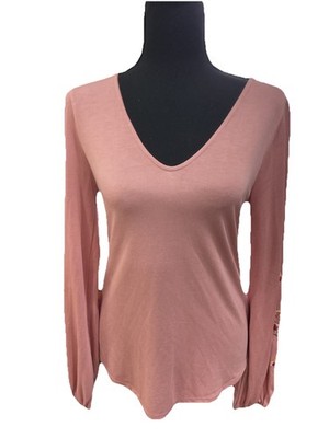 Francesca s Blue Rain Long Embroidered Sleeves Top Pink SZ XS NWT