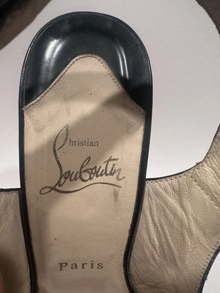 Christian Louboutin Black Patent Leather UNE PLUME SLING 120 Wedge Platform 37.5 - Image 3 of 4