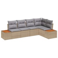 Garten Sofa-Set Poly Rattan 5-Teilig Beige Hellgrau Mit Kissen