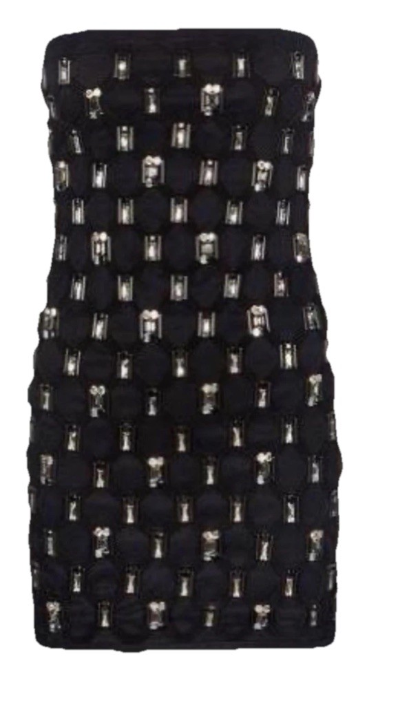 RARE All Saints Black Dress Swarovski Crystal  Suede  UK 10 Party Wedding Ltd Ed