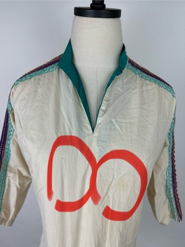 Vintage 50s Patio Blouse S Colorful Ribbon Trim Ricrac 3/4 Sleeve Mexican FLAWS - Picture 4 of 16