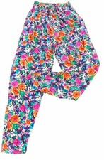 Vintage 80s Pants Bright Floral Rayon Tapered Leg High Waist Pleated 30 waist M