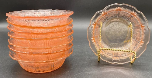 (8) 6" CEREAL BOWL, CHERRY BLOSSOM PINK DEPRESSION GLASS, USED