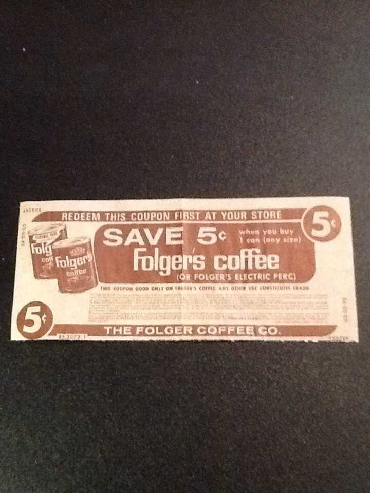 THE FOLGER COFFEE CO. FOLGERS 5 CENT COUPON eBay