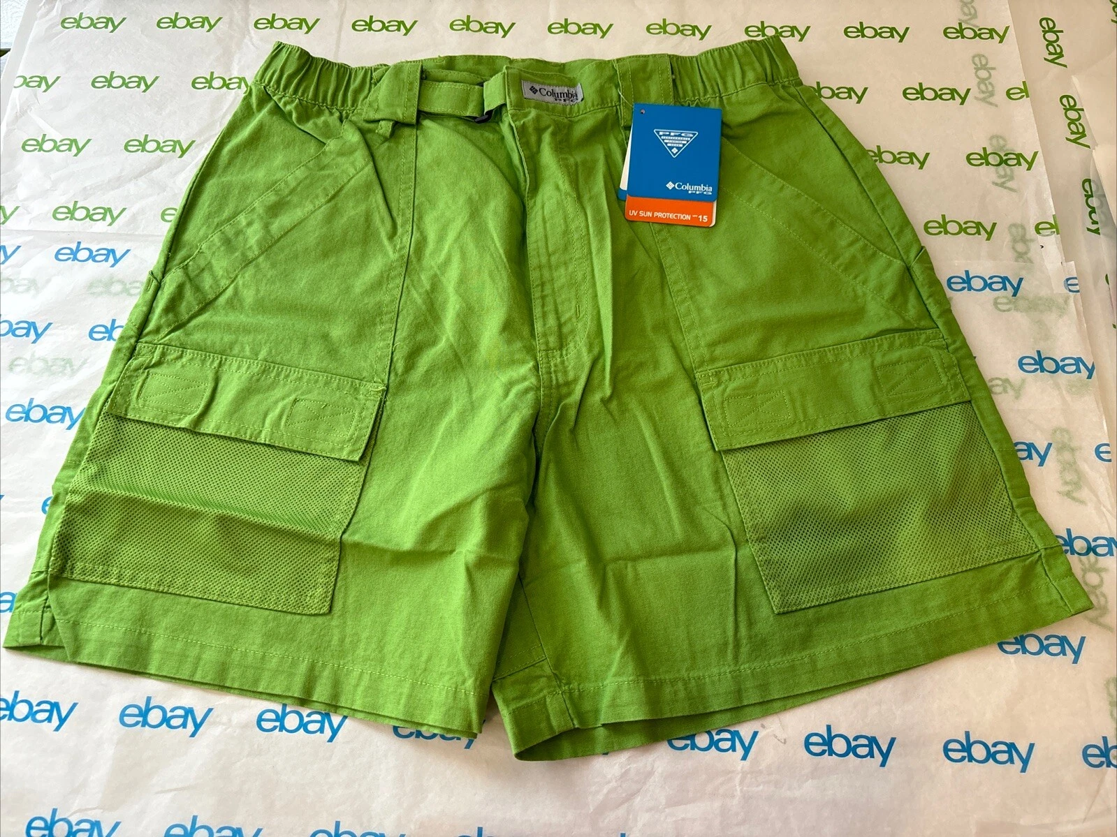 Columbia Shorts Mens Green PFG Cargo Fish Outdoor Performance Adult 6" Size M