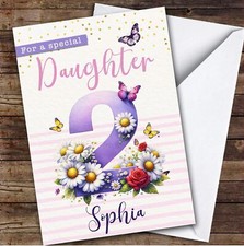 2nd Daughter Purple Floral Butterflies Custom Personalised Birthday Card