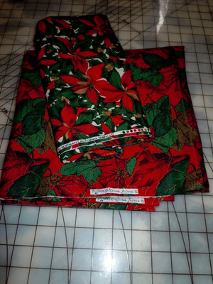 Vintage Hoffman California Christmas Cotton Fabric Lot Poinsettia Dragon Flies