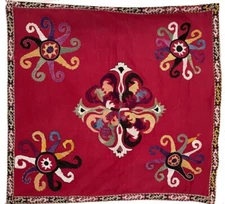 OLD CENTRAL ASIAN UZBEK  SILK EMBROIDERY WALL DECORATION #6