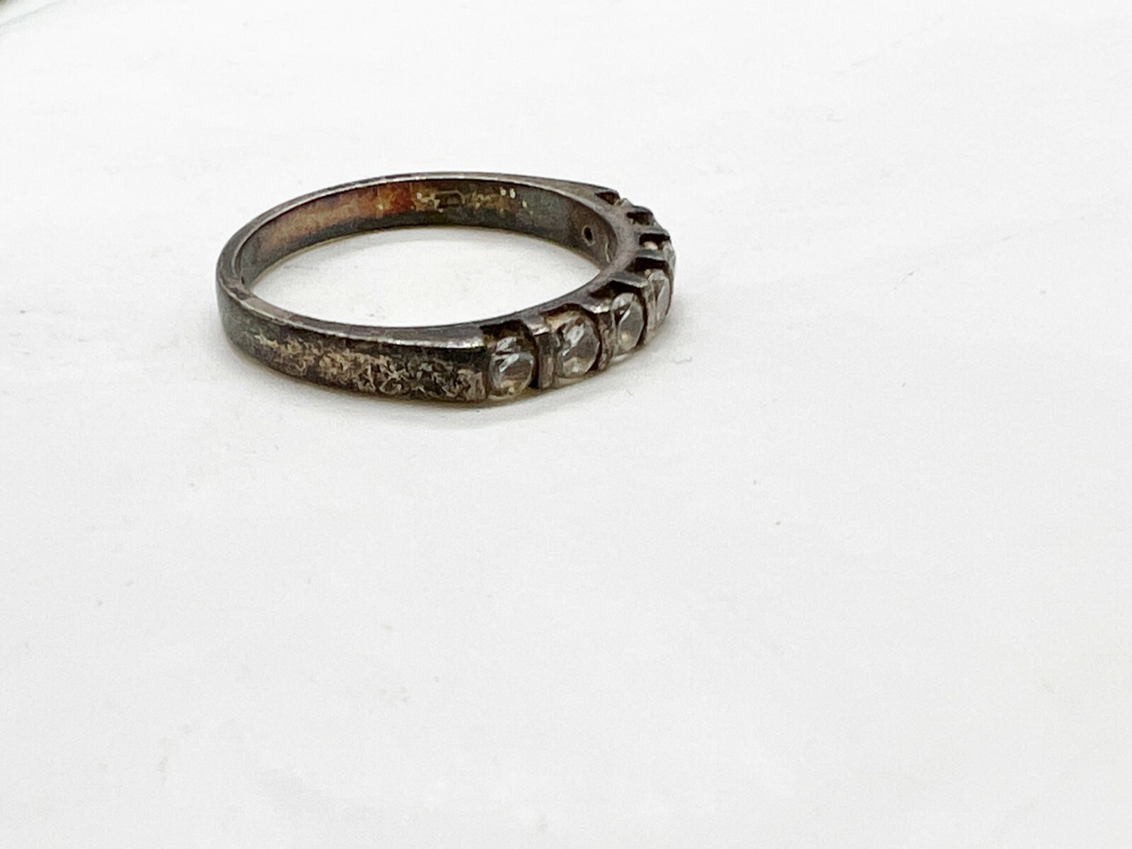 VINTAGE SOLID STERLING SILVER CLEAR HALF ETERNITY… - image 2