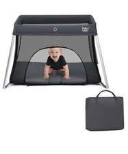 Lightweight Foldable Baby Playpen W/ Carry Bag-Dark Gray