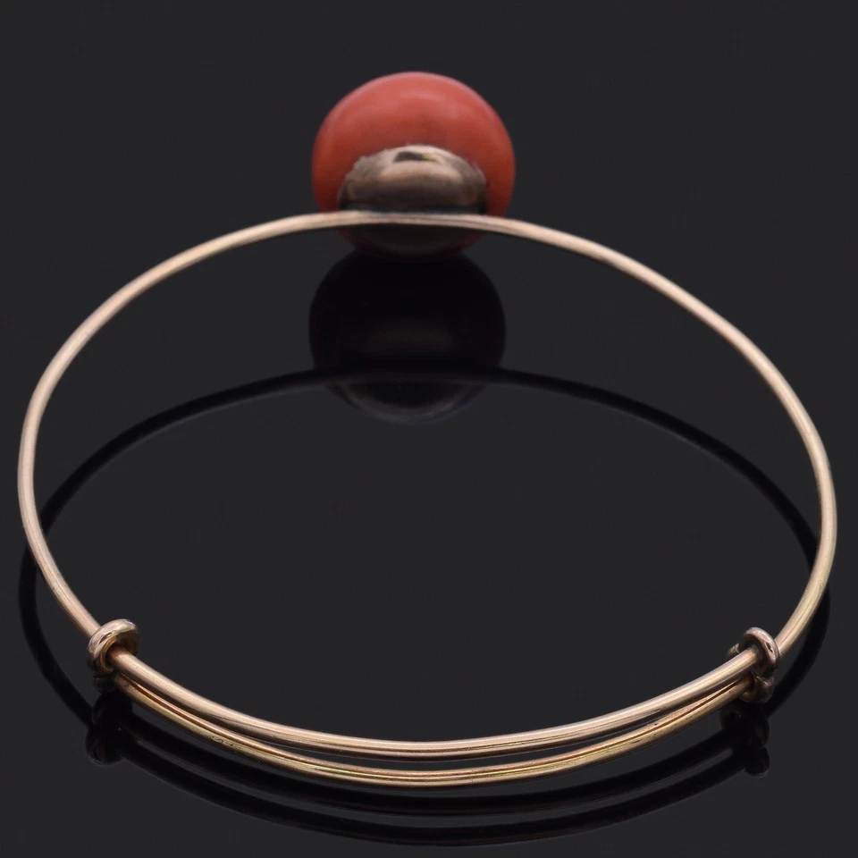 Brazalete Brazalete Antiguo Oro Amarillo 14K Coral Rojo Foto 2 de 4