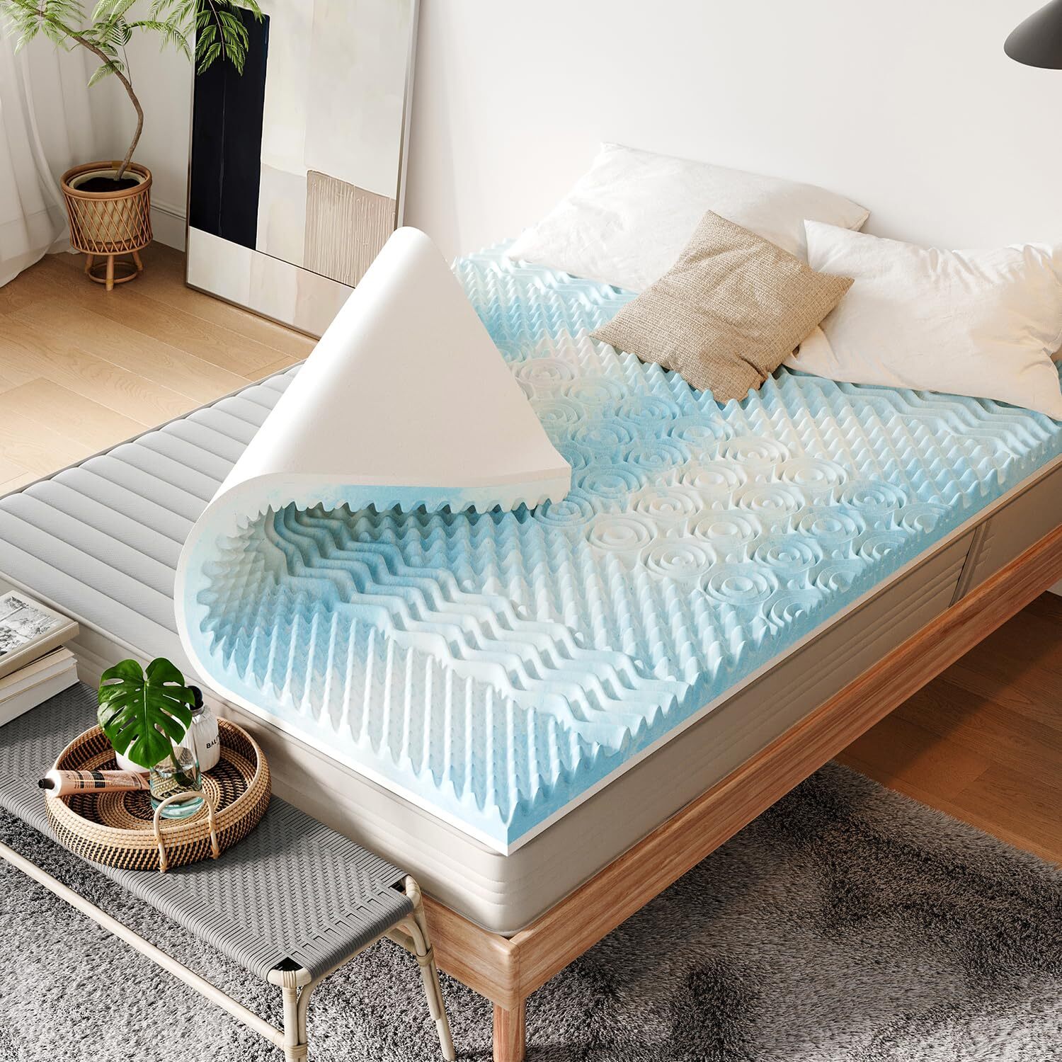 7 Zones Twin Mattress Topper, 3 Inch Cooling Gel Infused Memory Foam, Soft Fo...