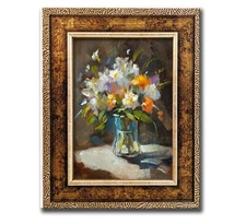 Original Oil Painting Wildflowers in Vase Floral Still Life 5x7" Art Framed