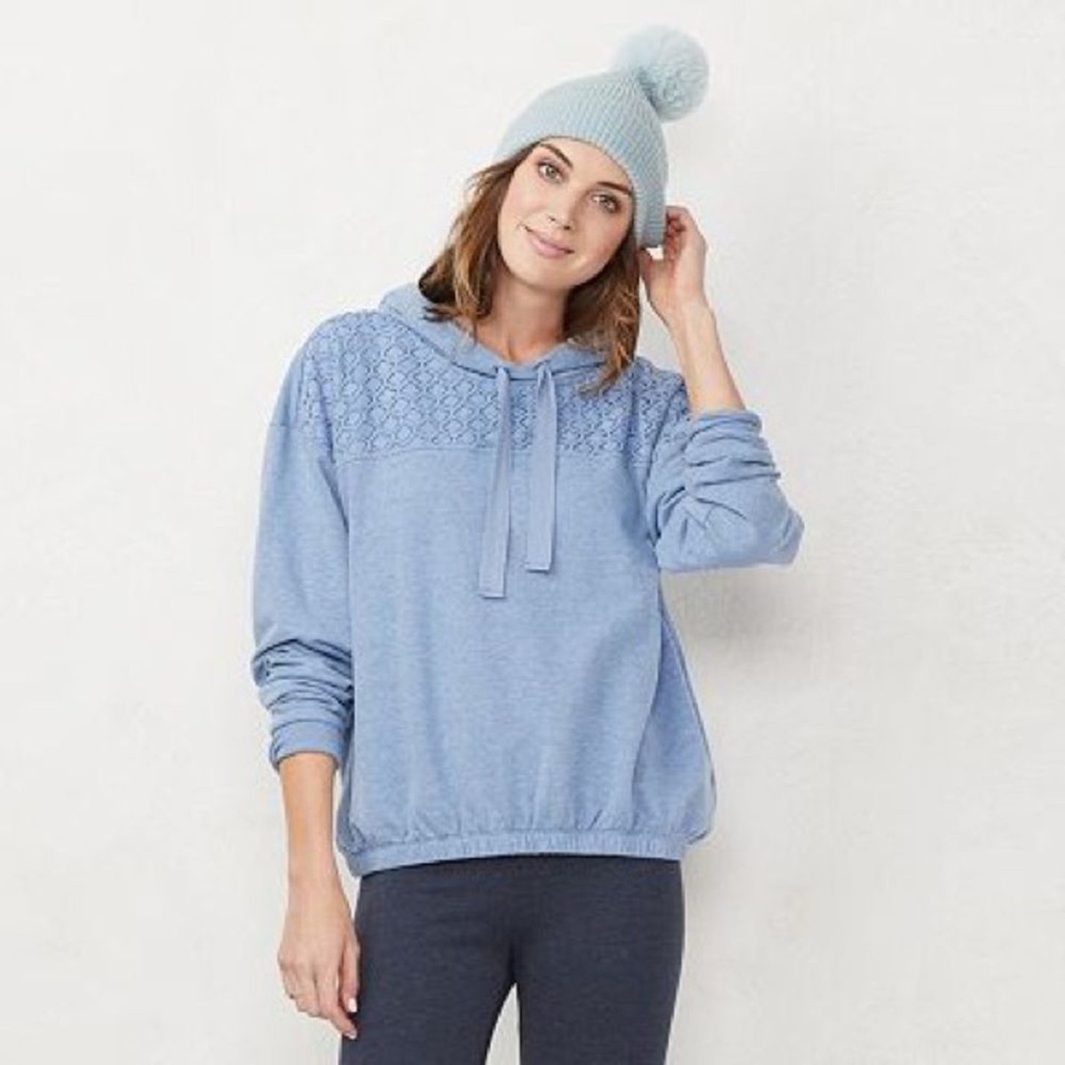 Blue Lace Hoodie Sweatshirt Women