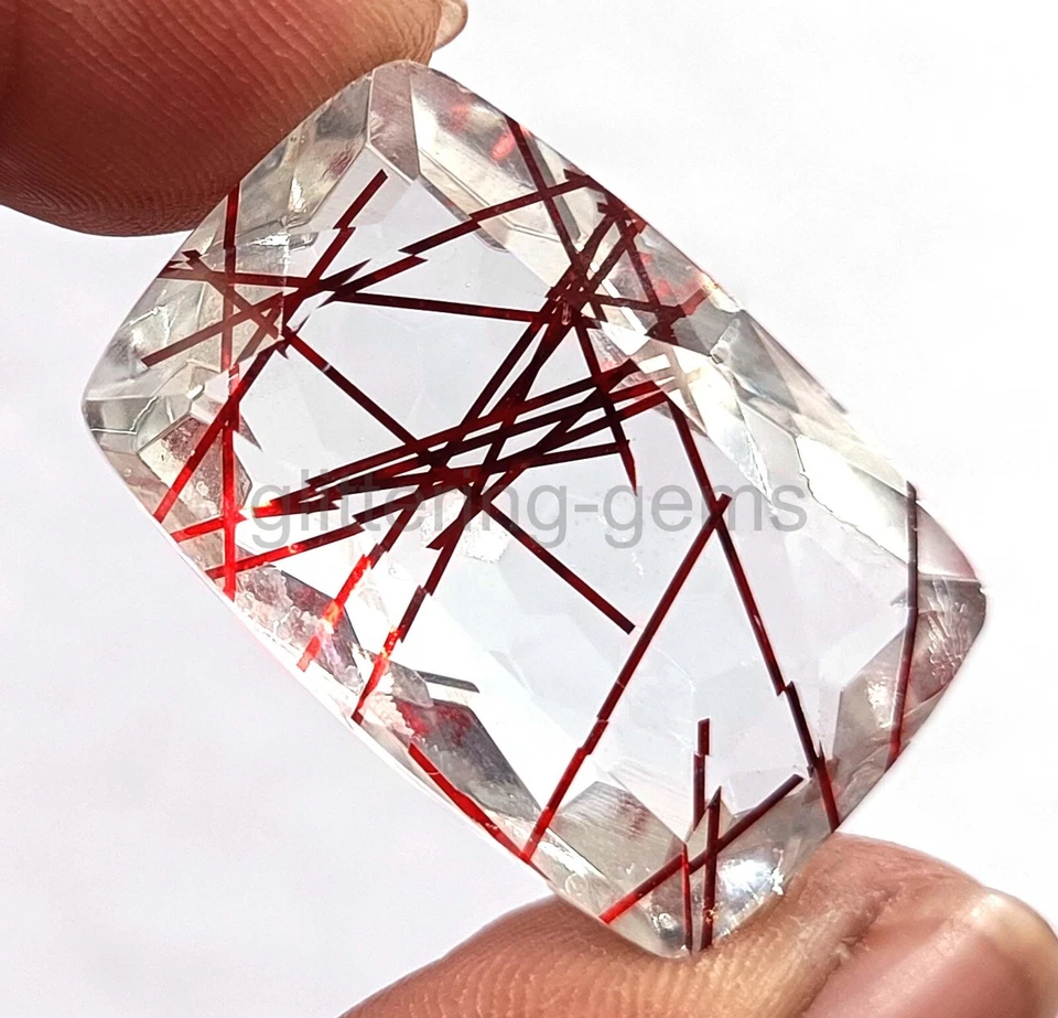 56.75 Ct Cushion Red Rutilated Quartz Certified Transparent Loose Gemstone 5AIX - Image 4 of 4