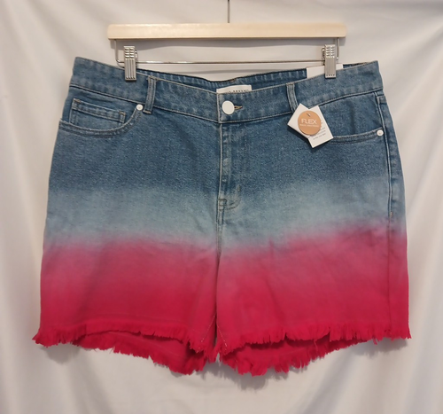 Lane Bryant Boyfriend Midi Denim Shorts Women 12 Pink Ombre Fray Hem Flex Waist