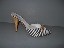 AUTHENTIC MOSCHINO NEW 39 BLACK WHITE STRIPED SLIDES SANDALS SHOES NIB