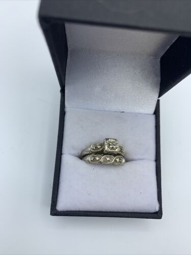 Vintage 14k Weißgold Diamant Ehering Set Gr.6 4,6g - Bild 2 von 7