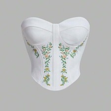 SHEIN Floral Corset Top Women S White New Embroidered Strapless Bustier