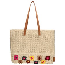 PE Florence Basttasche Markttasche Strandtasche Shopper Tasche 59 cm mit Blumen