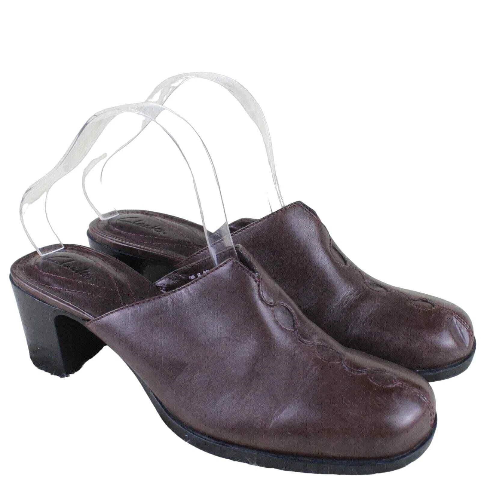Clarks donna marrone pelle muli slides zoccoli tacco a blocco taglia 8