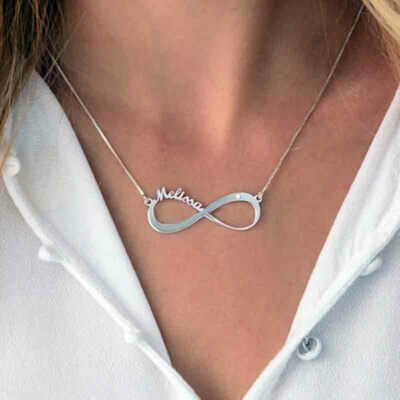 Collana infinito con nome in argento sterling 925 con 1/2/4/6 nomi personalizzato, Collana Infinito con Nome in Argento/Oro Rosa/Oro (2 nomi