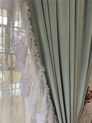 French princess wind green thick velvet cloth blackout curtain tulle drape C1883 - Picture 10 of 11