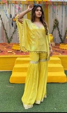 Designer Yellow Heavy Faux Georgette Dress For Wedding Wear