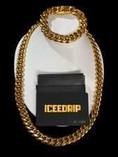 Men's Miami Cuban Link Bracelet Chain Combo Set Gold Plated Stainless Steel 14mm