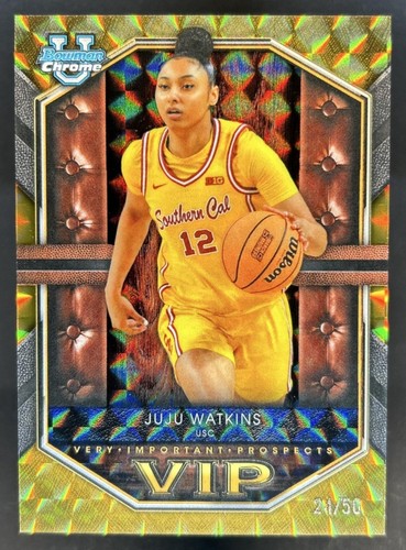 2025-26 Bowman JuJu Watkins Chrome Very Important Prospects Gold Geometric #/50
