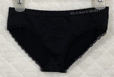 Vtg Victorias Secret Hiphugger Stretch Black Panty Soft Lace Logo Trim Med 2011