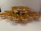 Vintage 1950's Anchor Hocking Peach Luster with Ivy Leaves Punch Bowl Set
