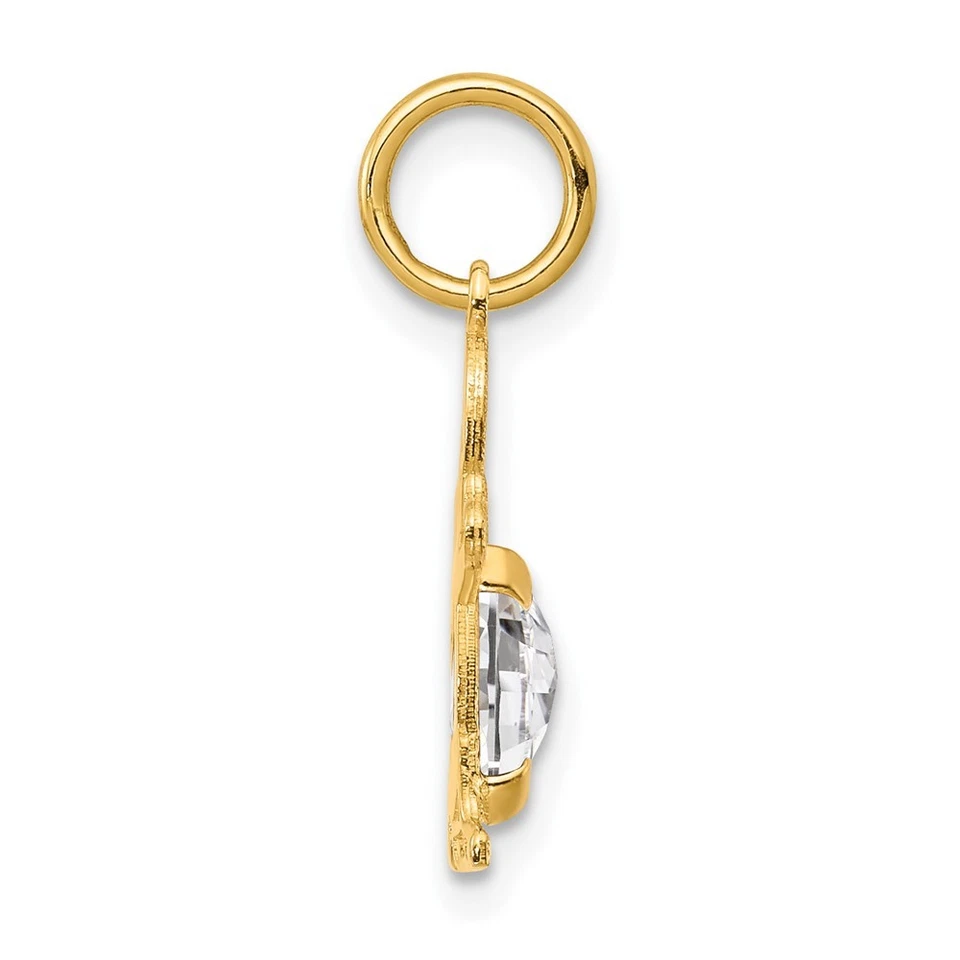 Colgante de oro amarillo de 14k niño ovalado topacio blanco genuino-abril 0,6 gm L-0,83 pulgadas Foto 2 de 3