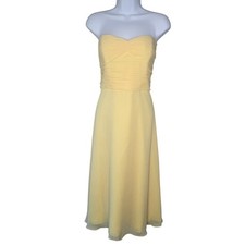 Davids Bridal Chiffon Dress 12 Yellow Ruched Sweetheart Wedding Prom Formal Midi
