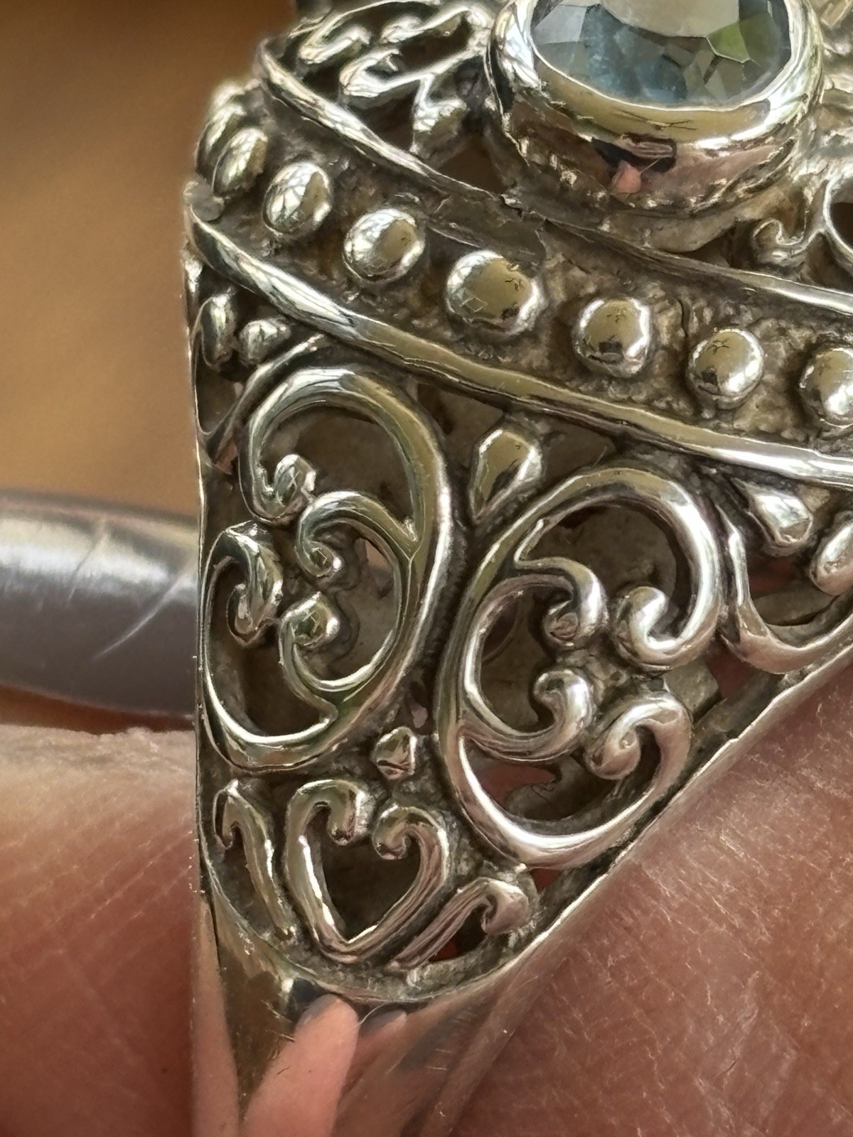 925 Artisan Ring Blue Topaz Scrollwork Design Ste… - image 3