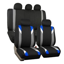 FH Group Car Seat Covers Cloth for Low Back Car Seats and Rear Full Set Blue