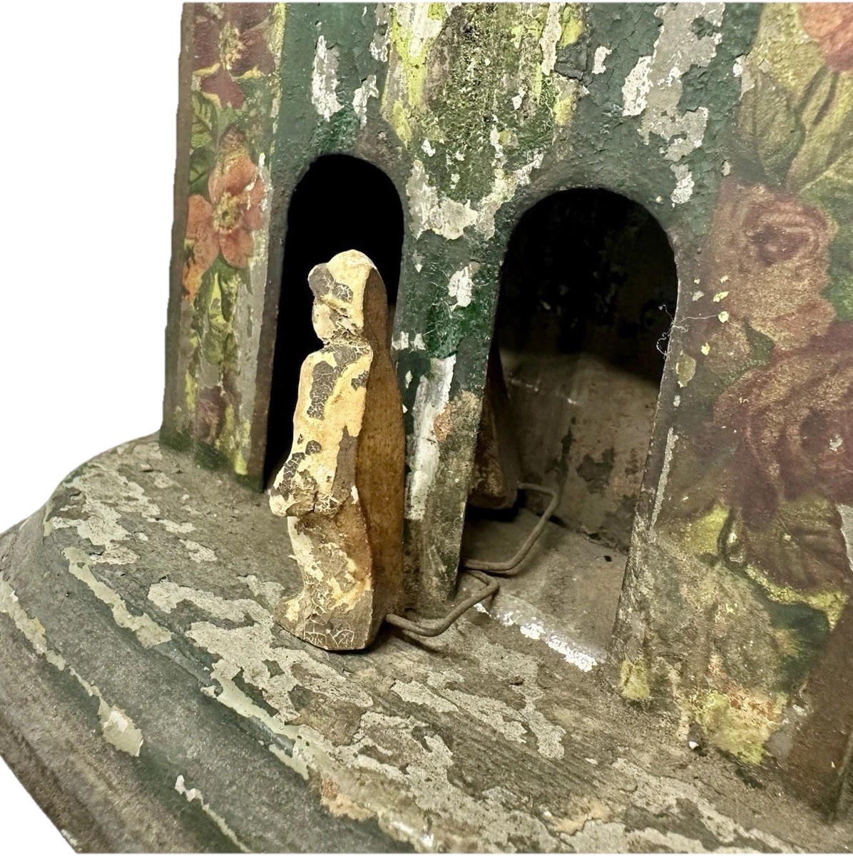 Antique German Tin Litho Weather House Barometer With Figures