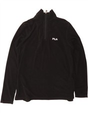 FILA Mens Zip Neck Fleece Jumper Large Black Polyester DG24