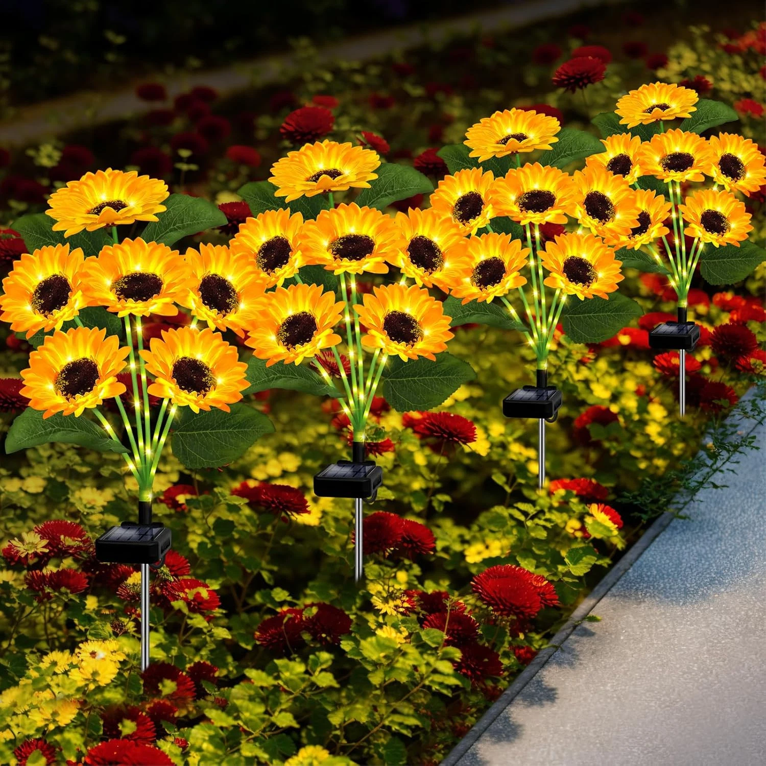 Solar Lights Outdoor Garden Decor 4 Pack With 24 Sunflower Lights Solar Flowers