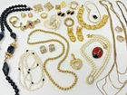 Vintage Estate Bold Mixed Costume Jewelry Lot Gold Tone 80s Bead Pearl