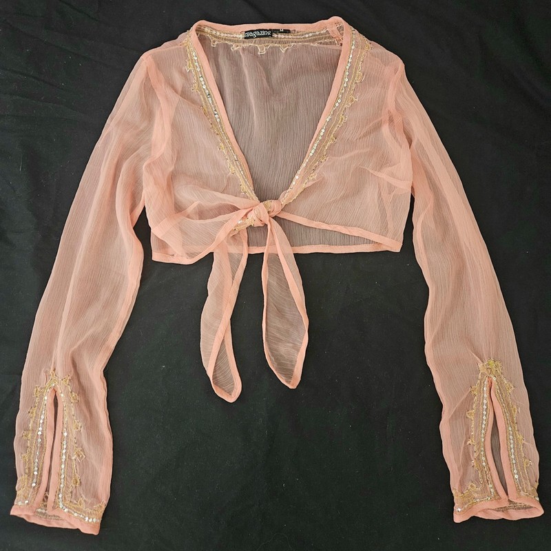 Pink Sheer Tie Top With Silver Sequins Medium Adult Bellydance Costume jacket