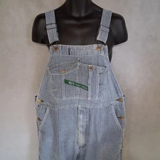 Key Imperial Bib Overalls 40x29 Hickory Striped Denim Railroad Engineer Stained