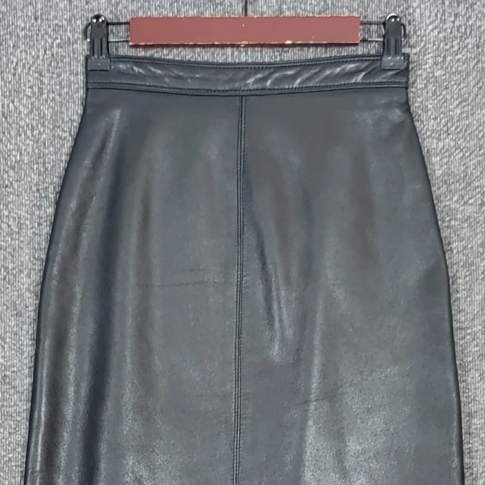 Falda vintage Lillie Rubin para mujer 4 cuero negro forrada a lápiz midi Foto 2 de 4