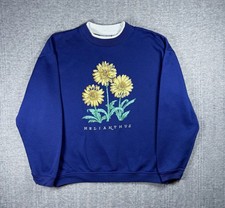 Vintage Sunflower Crewneck Sweatshirt Blue Women s Small Cottage Grandma 90s