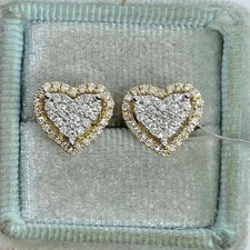 Heart Women Stud Earrings 2Ct Round Lab-Created Diamond 14K Yellow Gold Plated