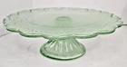 Vintage Art Deco Green Decorative Depression Glass Round Pedestal Plate Scallop