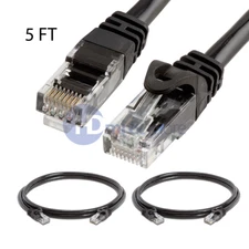 2x 5FT CAT6 Cable Ethernet Lan Network CAT 6 RJ45 Patch Cord Internet Black