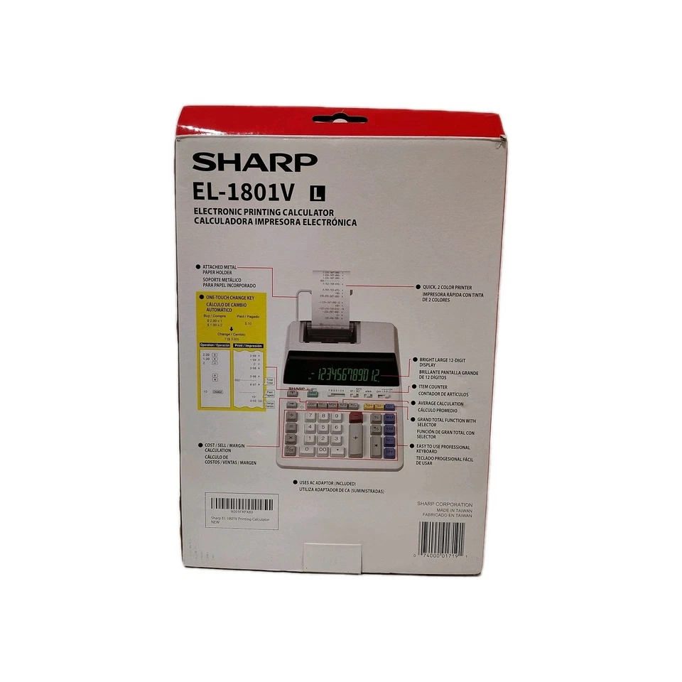 Sharp 2 Color Electronic Printing Calculator EL-1801V NEW - Image 2 of 3
